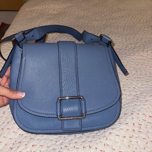 Michael Kors Handbags - Michael Kors Womens Saddle Bag Maxine Large Blue Pebbled Leather Casual